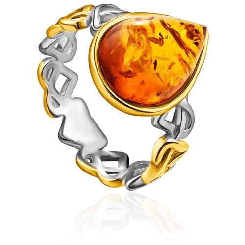 фото Amberholl ажурное кольцо из серебра с позолотой и золотистого янтаря «валетта»