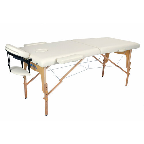 Массажный стол складной модульный деревянный 2-х секционный бежевый искусственная кожа