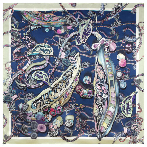 Платок Павловопосадская платочная мануфактура, 89х89 см, синий, бежевый
