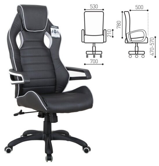 Кресло геймерское Brabix "Techno Pro GM-003", экокожа, черное/серое, вставки серые