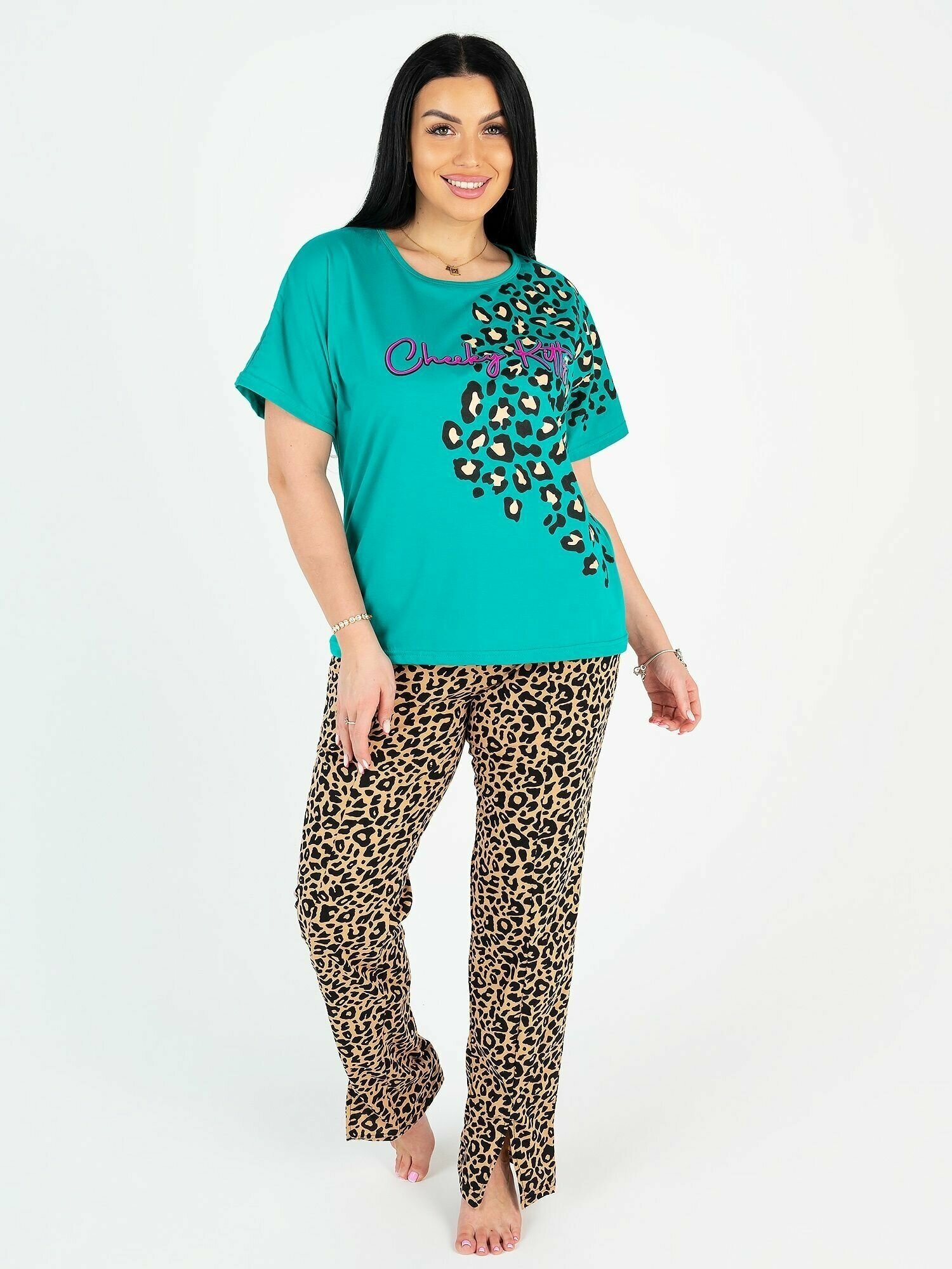 Костюм домашний женский леопардовый зеленый (46 размер) - фотография № 2