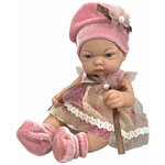 Кукла пупс для девочек, с аксессуарами, 22 см в розовом платье с беретом, подарок на новый год, день рождения, размер пупса - 22 х 11 х 6 см. - изображение