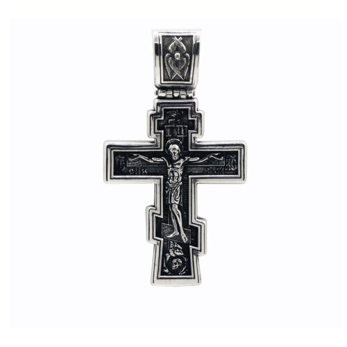 Крестик Малахит, серебро, 925 проба, чернение крест серебряный мужской женский распятие христово молитва да воскреснет бог православный крест ангельская925 8258