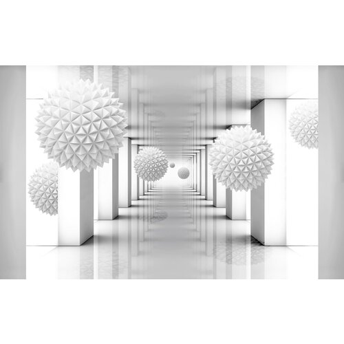 Моющиеся виниловые фотообои Белый тоннель и колючие шары 3D, 450х280 см