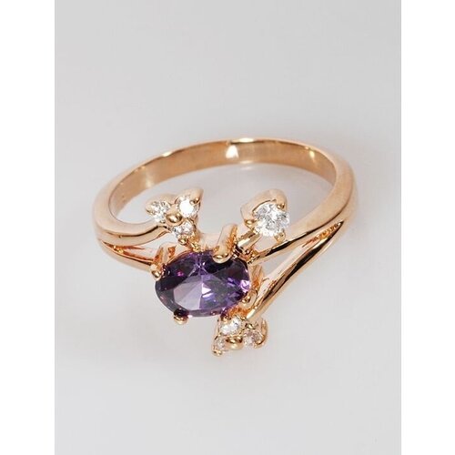 фото Кольцо lotus jewelry, бижутерный сплав, золочение, аметист, размер 18, фиолетовый