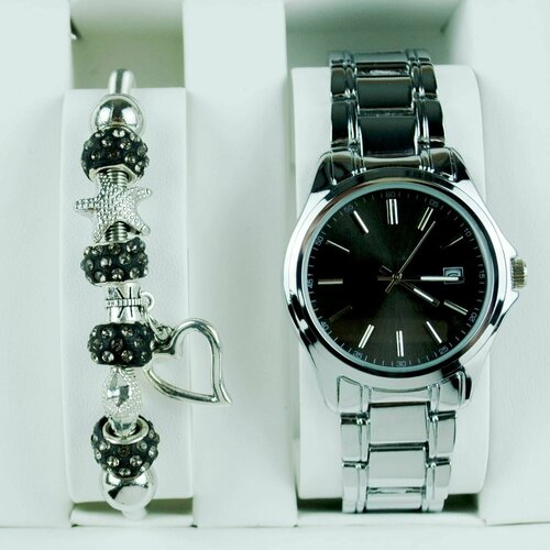 Женские наручные часы с браслетом, регулируемые/черный-серебро