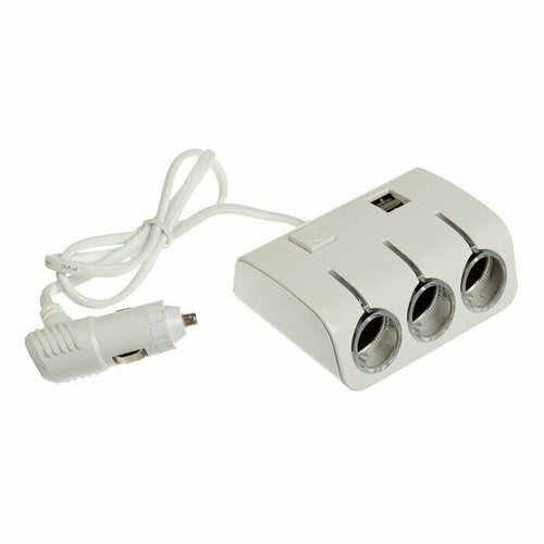 Разветвитель прикуривателя 3 гнезда 2 USB 1 А 60 Вт 1224 В подсветка провод 70 см 787₽