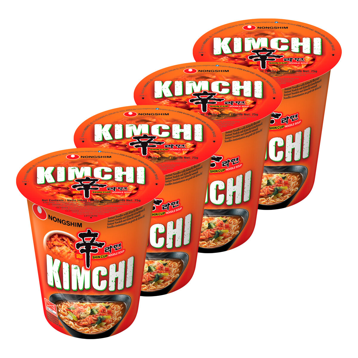 Лапша быстрого приготовления Кимчи Рамен Nongshim, стакан 75 г х 4 шт