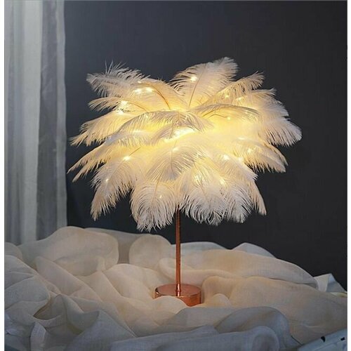 Лампа настольная светодиодная интерьерная Classmark светильник и ночник декоративный с перьями 80 ламп длина кабеля 100 см регулировка яркости с пультом управления ДУ 1498₽