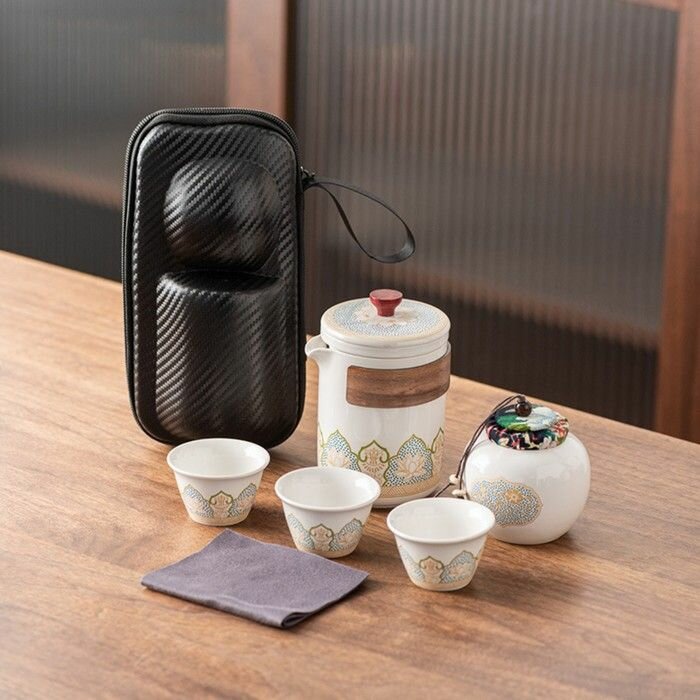 фото Набор для чайной церемонии 6 предметов на 3 персоны: чашка 50 мл, чайник 280 мл, белый