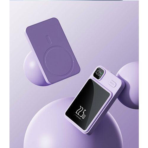 Портативный внешний аккумулятор с поддержкой беспроводной зарядки MAGNETIC фиолетовый 10000mAh Magnetic MagSafe 225W QC 30 PD 3A Lightning input Type-C 139900₽