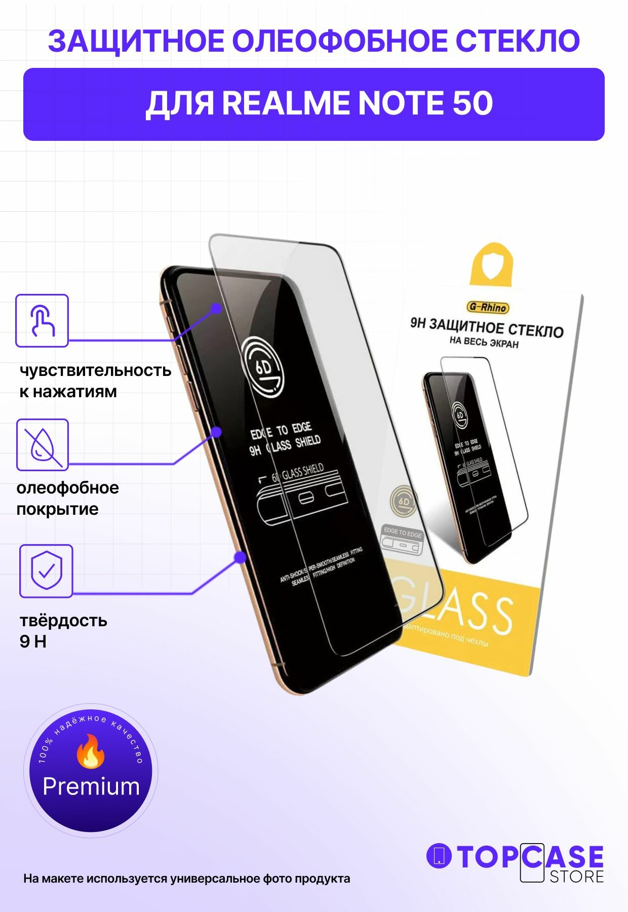 Защитное противоударное олеофобное стекло на Realme Note 50 / реалми нот 50