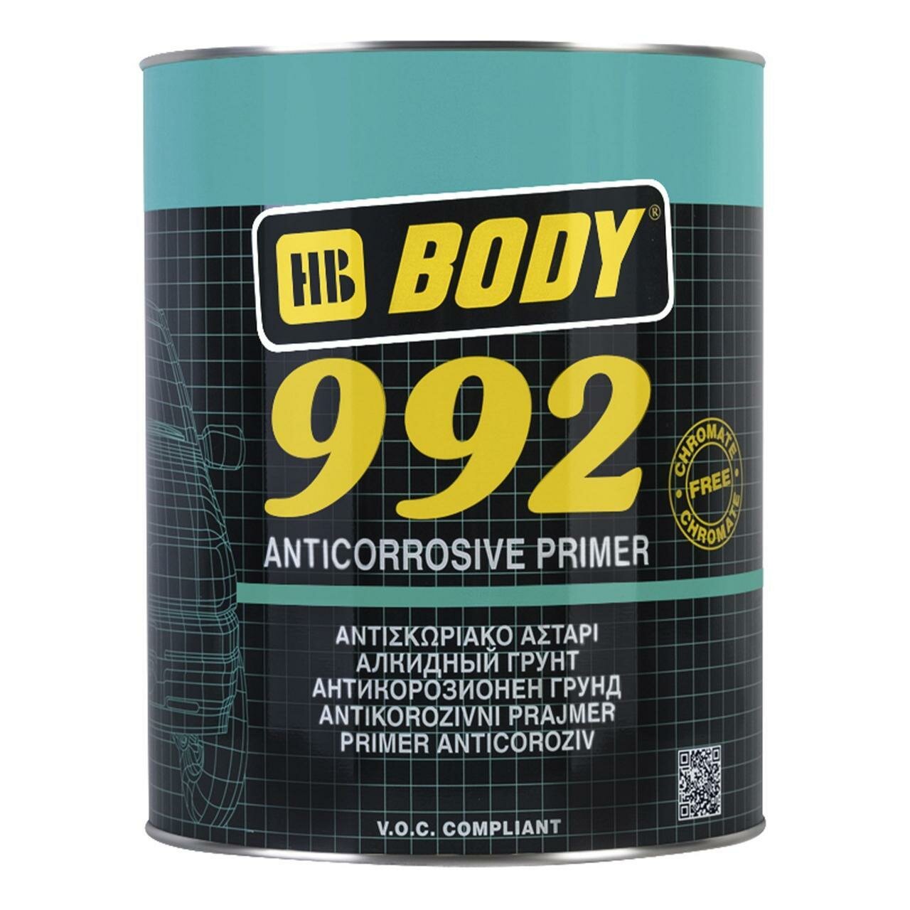 Антикоррозийный автомобильный алкидный грунт Body 992 Anticorrosive Primer черный 1 кг.