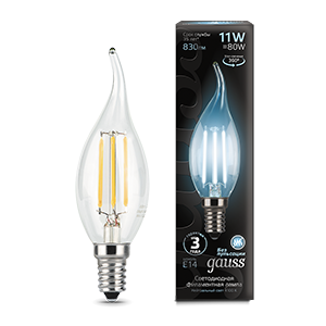 Лампа Gauss Filament Свеча на ветру 11W 830lm 4100К Е14 LED 104801211 (12 шт)
