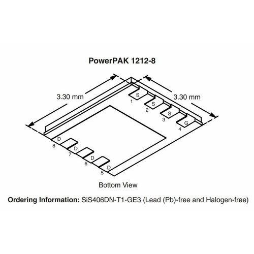 Микросхема SIS406DN-T1-GE3 MOSFET N-Ch 30V 9A 1212-8 микросхема si7121dn t1 ge3 p channel mosfet 30v 16a powerpak 1212 8