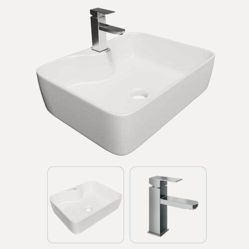 Изображение товара Раковина накладная для ванной Teymi Helmi S 48 в комплекте смеситель хром F07327