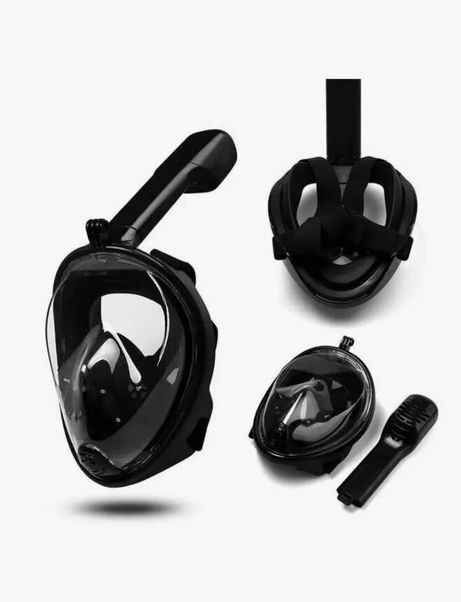 Маска для снорклинга детская чёрная XS / полнолицевая маска / маска для плавания / маска для подводного плавания / маска для дайвинга