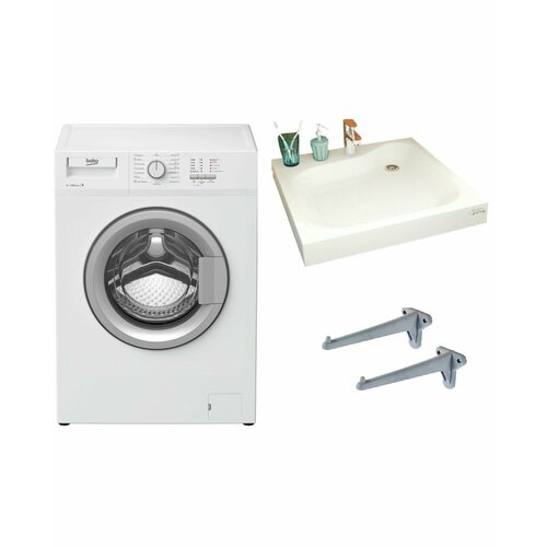Стиральная машина Beko WRS 54P1 BSW и раковина над стиральной машиной Blues 50 3635000₽