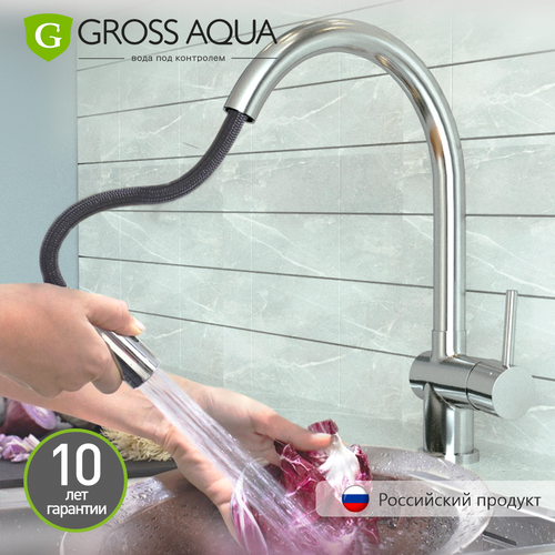 Смеситель для кухни с выдвижным изливом и лейкой Gross Aqua Extra, латунь, хром, 3140609C.