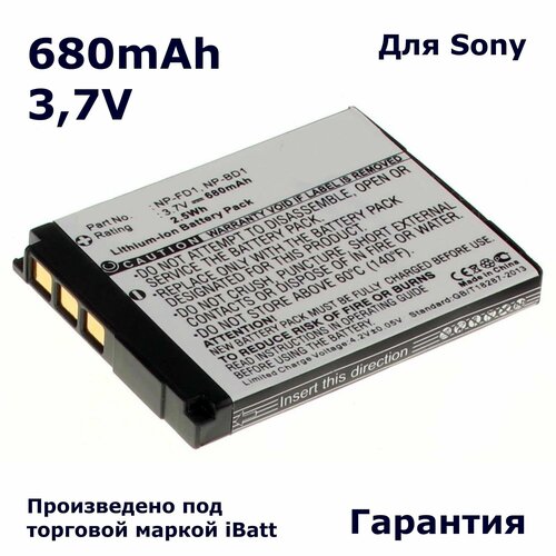 Аккумуляторная батарея iBatt iB-A1-F295 680mAh, для камер NP-BD1 NP-FD1 аккумуляторная батарея для фотоаппарата sony np bd1 np fd1