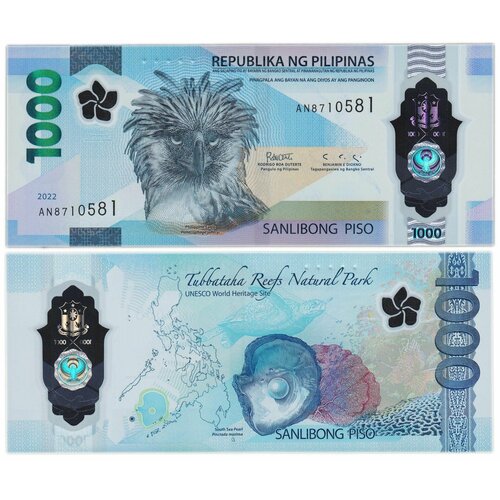 банкнота 1000 песо филиппины 2022 купюра в состоянии аunc Банкнота Филиппины 1000 песо Гарпия Обезьяноед 2022 год UNC полимер