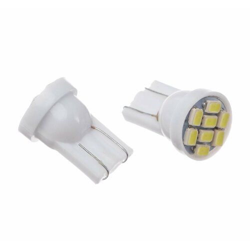 Автолампа светодиодная TORSO T10 W5W, габарит, 12 В, 8 SMD-3528, 2 шт, свет белый