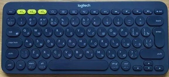 Игровая беспроводная клавиатура Logitech K380 Multi-Device синий, английская-русская, 1 шт.