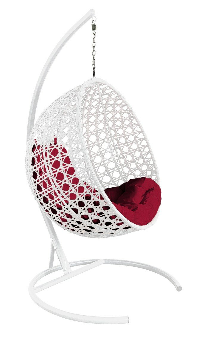 Подвесное кресло кокон"круглый"люкс ротанг цвет: белый ; подушка: бордо