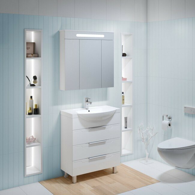 Мебель для ванной Верона 65, белая (тумба с раковиной, шкаф с зеркалом)
