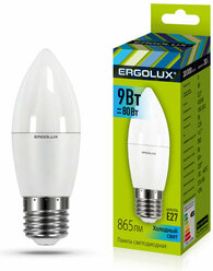 Ergolux свеча C35 E27 9W(760lm 220°) 3000K 2K матовая 112x38 пластик/алюм. LED-C35-9W-E27-3K