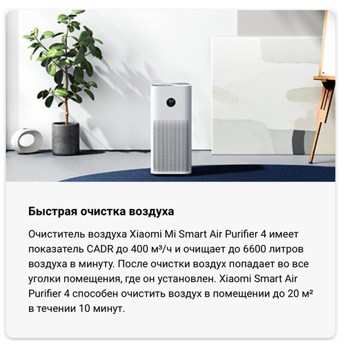 Очиститель воздуха Xiaomi Air Smart Purifier 4, AC-M15-SC СN ( Китай) белый