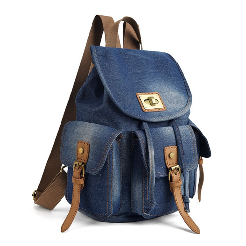 Рюкзак из джинсового материала женский для девочек темно-синий деним, городской