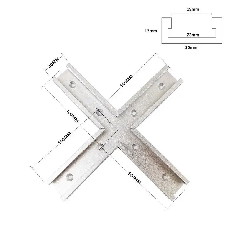 Т-образный крестообразный соединитель Т-образное соединение универсальное соединение для деревообработки 30 типов крестообразный слайд деревообрабатывающий стол пила торцовочный направляющий желоб B 100mm 4pcs Silver