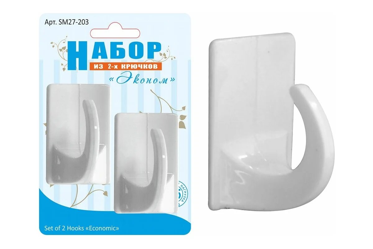 Крючки самоклеящиеся Мультидом Эконом SM27-203 2 шт белый прямоугол.