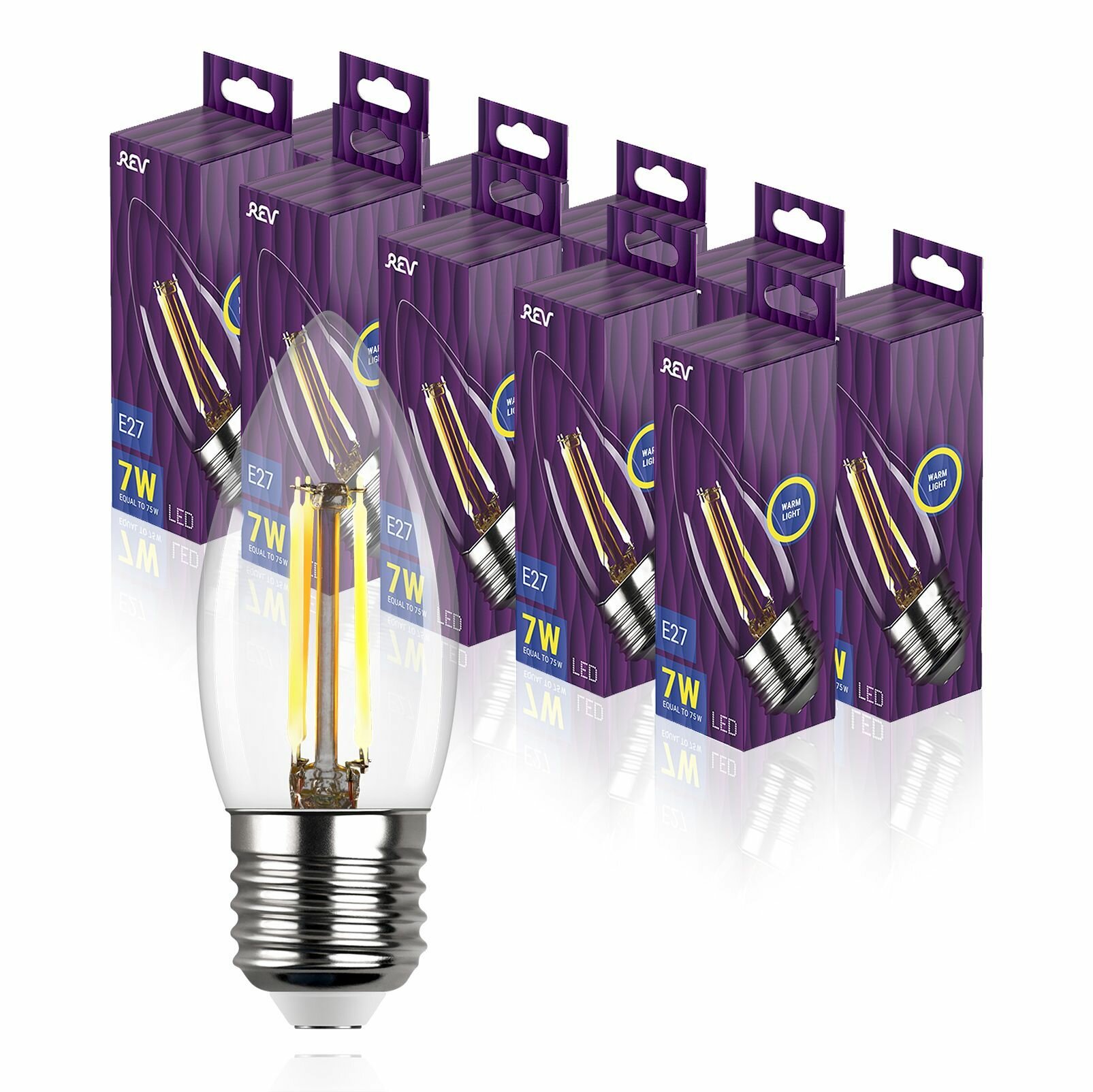 Лампа светодиодная FILAMENT 7W Е27 свеча тёплый свет REV 32425 6up10, 10шт.