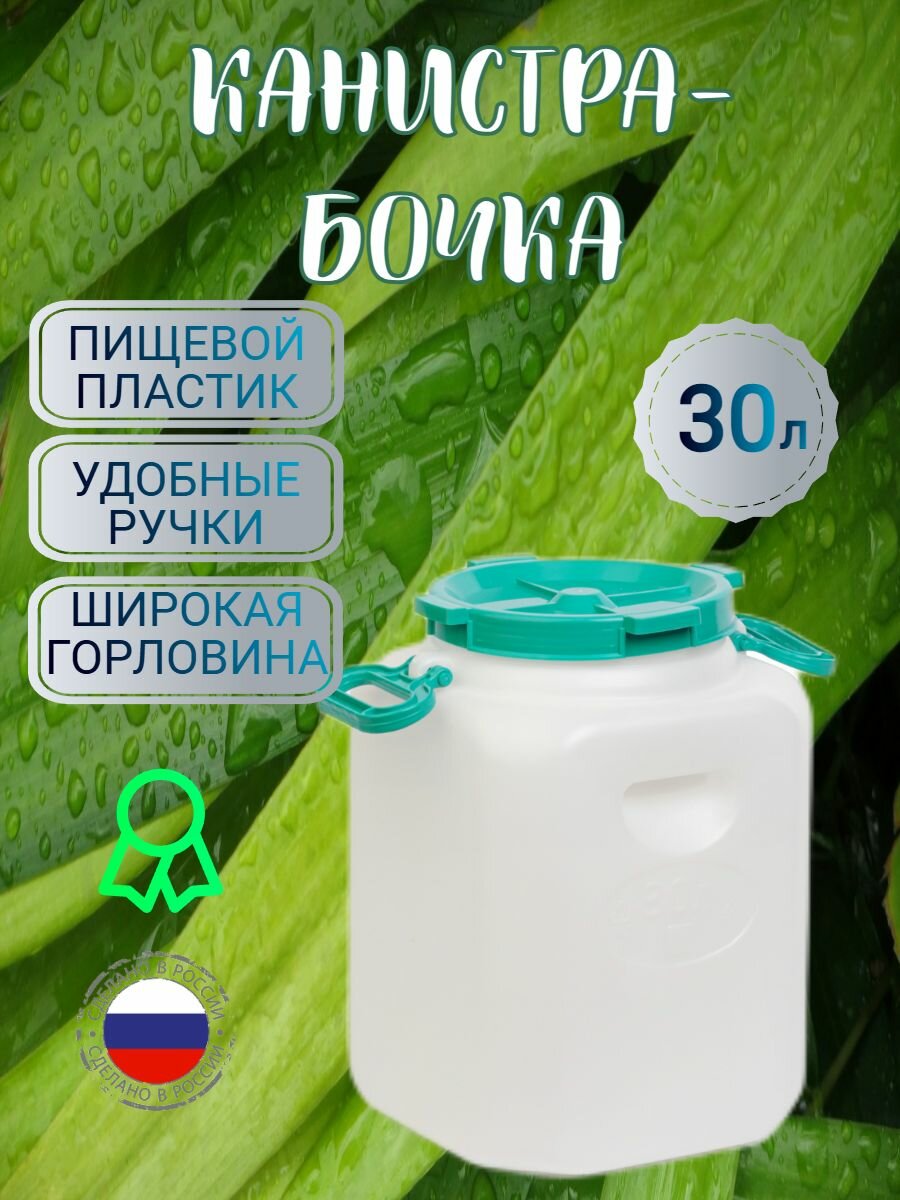 Канистра-бочка 30л с навесными ручками горловина 215мм пищевой пластик