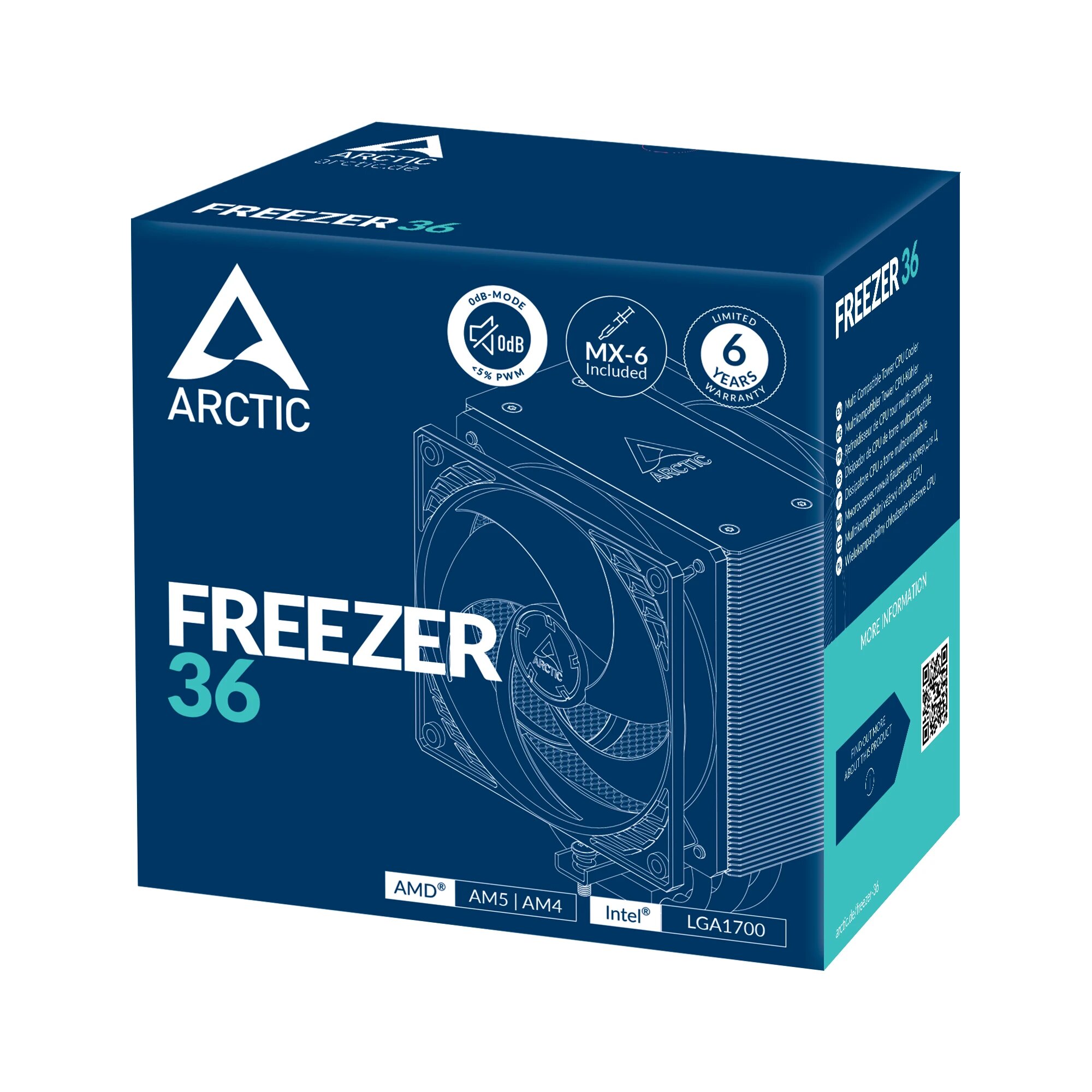 Кулер для процессора Arctic Freezer 36, башенный, авторегулировка, 2 вентилятора, 12 см