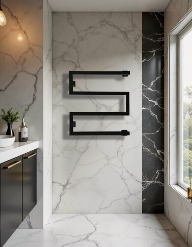 Изображение товара Полотенцесушитель водяной SNAKE-2 50х50 (см) Черный Угловое подключение