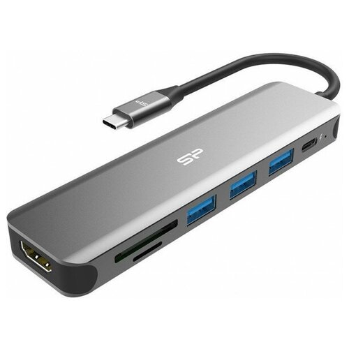 Док станция Silicon Power Boost SU20 SD/microSD/3XUSB 3.2/TypeC/HDMI, Алюминий