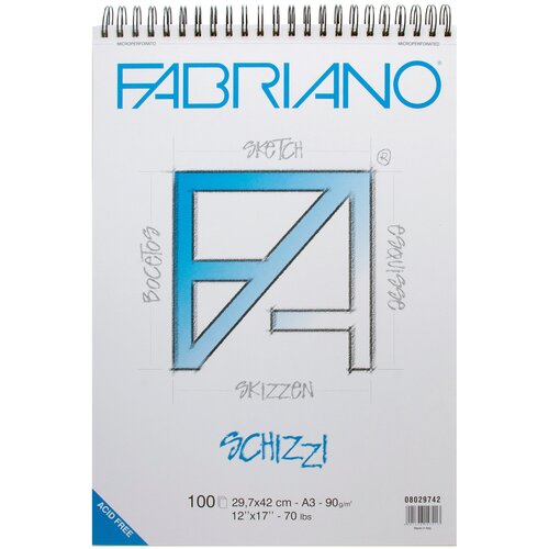 Блокнот Fabriano для зарисовок Schizzi 90г/м. кв 29,7x42см мелкозернистая светлая обложка 100л спираль