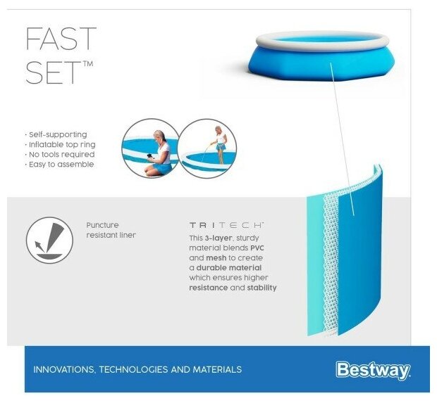 Бассейн надувной Fast Set, 305 х 76 см, от 6 лет, Bestway 57266 - фотография № 7