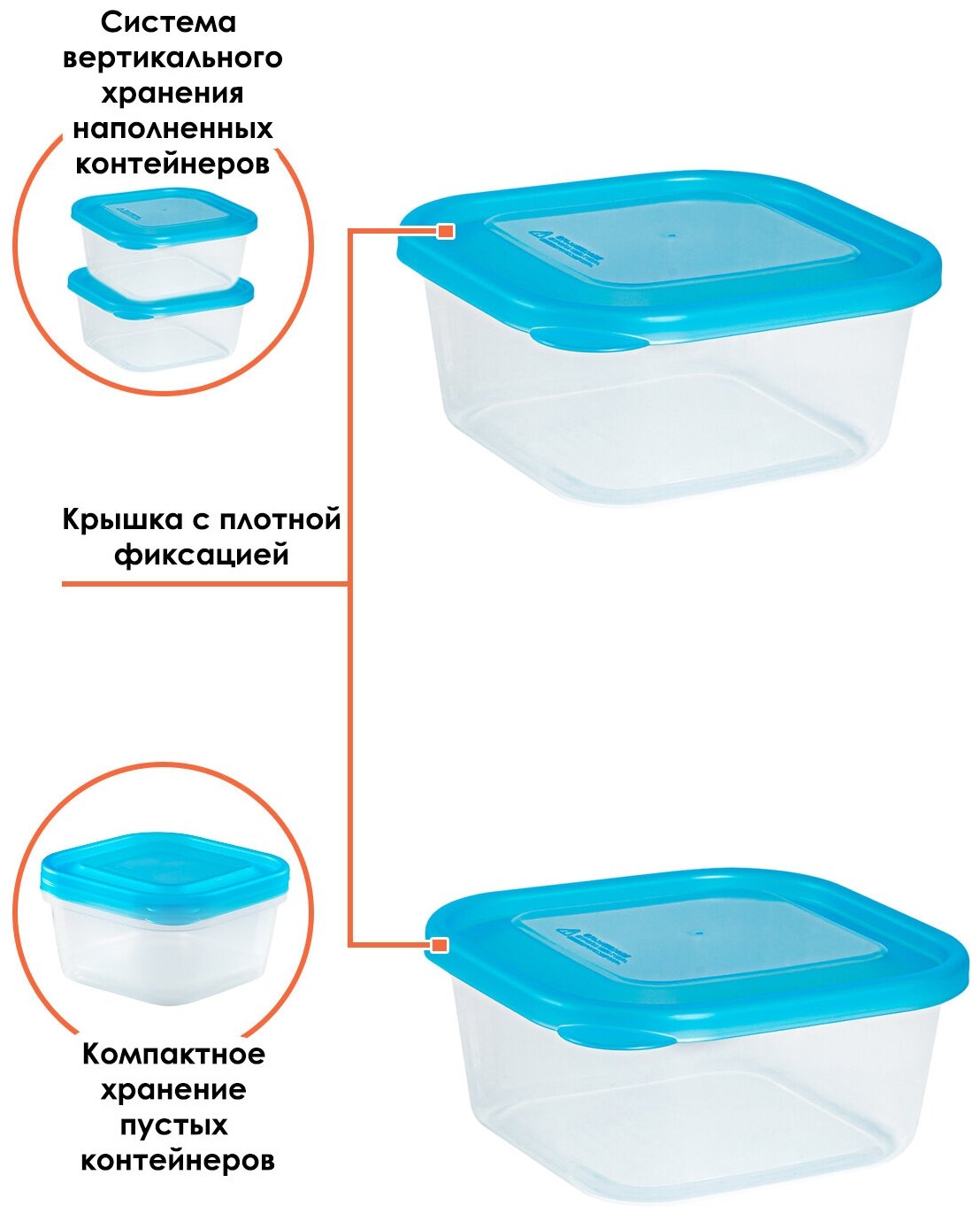 Набор контейнеров для продуктов 750 мл (Е), 2 шт, 14,4*14,4*6,5 см Nakaya - фотография № 3