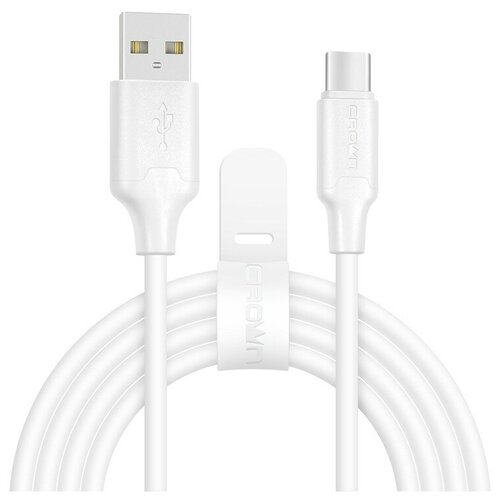 Кабель USB 2.0 A - USB Type-C (m-m), 1м 2А круглый ПВХ белый Crown CMCU-3016C white