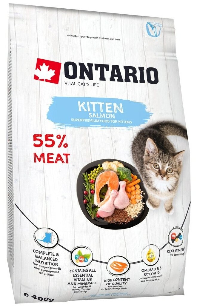 Корм Ontario Kitten Salmon для котят, с лососем, 400 г - фотография № 2