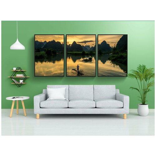 фото Набор модулных постеров для интерьера "после полудня, рыбы, заход солнца" 60x90 см. в тубусе, без рамки lotsprints