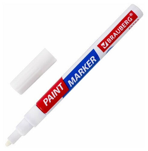 Маркер-краска лаковый EXTRA (paint marker) 2 мм белый усиленная нитро-основа BRAUBERG, 12 шт