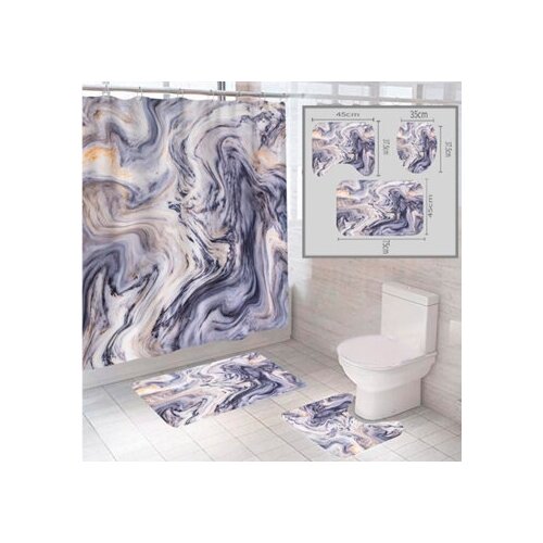фото Штора и два коврика для ванной комнаты комплект "абстракция-1 santrade