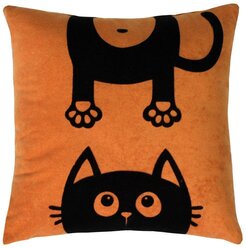 Подушка декоративная MATEX MEOW коралловый с котами без наволочки, размер, 35х35 см, цвет оранжевый с черным