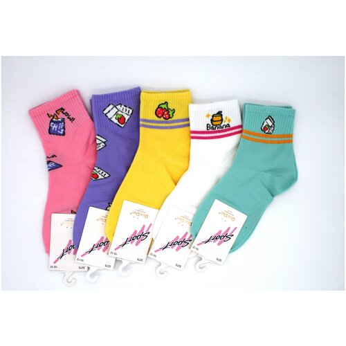 Носки для девочек, комплект 5 пар KRYTMAR цвет бирюзовый/розовый/фиолетовый/белый/желтый
