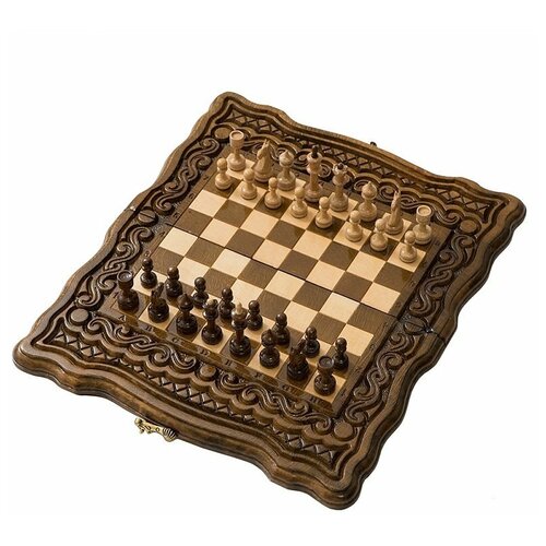 шахматы подарочные ручной работы дуб презент с нардами Резные шахматы с нардами Haleyan «Бриз» 30